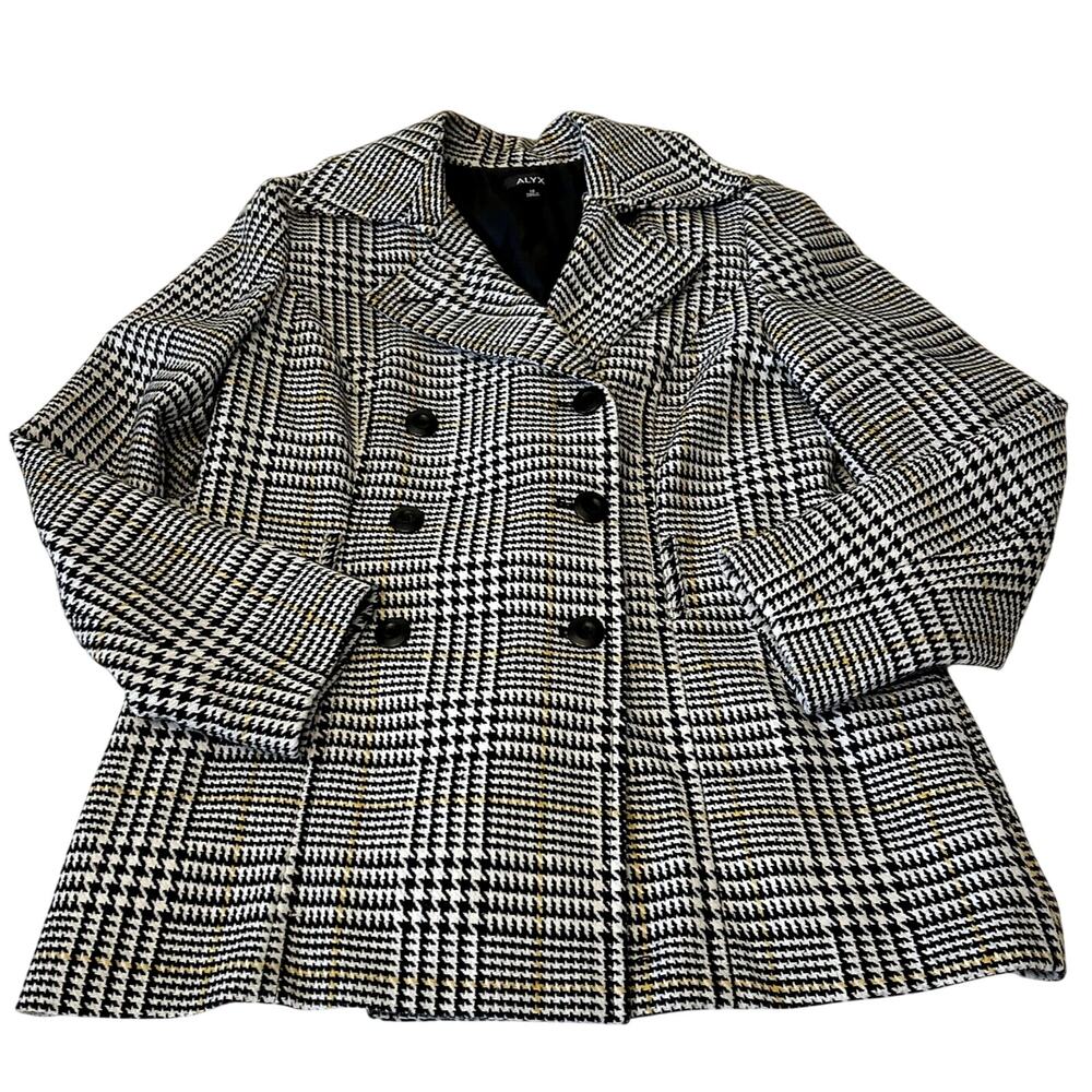 ALYX Women's Herringbone Jacket Coat Sz 14 Black White Yellow Double Breasted